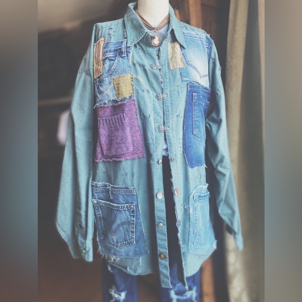 OOAK Custom Patchwork Utility Jacket The Sasha Artisan Reworked XXL - Picture 3 of 15